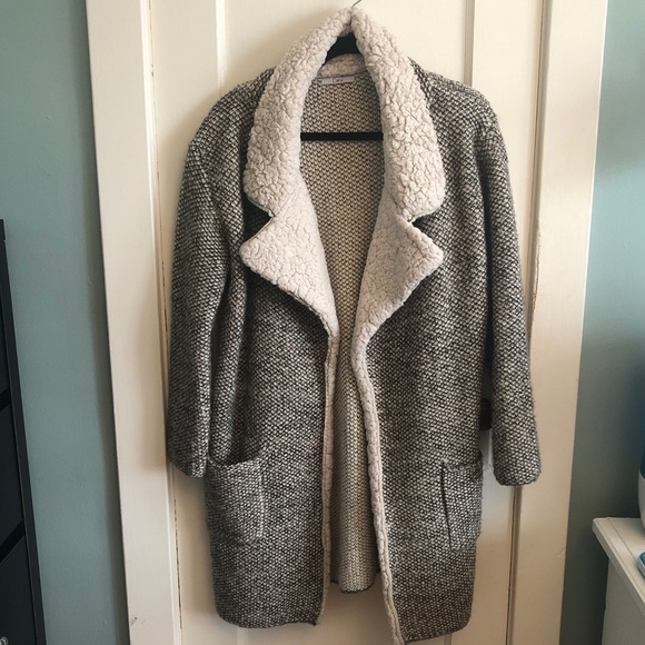 Teddy style coat/cardigan with faux Sherpa lapel